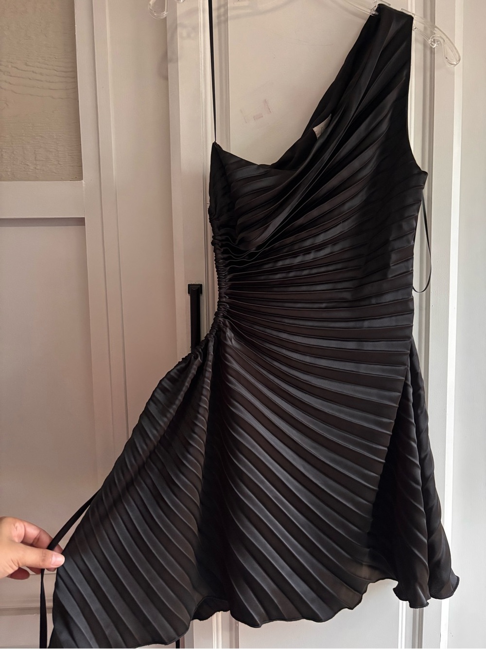 Lina One-Shoulder Black Pleated Cocktail Dress
